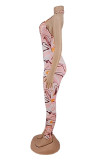 Pink Fashion Sexy Print Backless Halter Skinny Jumpsuits
