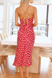 Watermelon Red Fashion Sexy Print Slit Spaghetti Strap Pencil Skirt Dresses