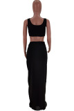 Black Sexy Casual Solid Slit U Neck Sleeveless Two Pieces