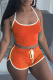Tangerine Red Casual Solid Patchwork Spaghetti Strap Sleeveless Two Pieces