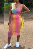 Multicolor Sexy Print Patchwork U Neck Sleeveless Two Pieces