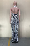 Black Sexy Print Patchwork Strapless Sleeveless Two Pieces