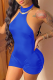 Blue Sexy Solid Patchwork Halter Skinny Rompers