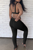 Red Casual Sportswear Solid Vests Pants U Neck Sleeveless Two Pieces