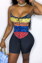 Black Fashion Sexy Print Backless Spaghetti Strap Sleeveless Two Pieces