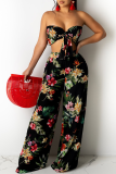 White Sexy Print Patchwork Strapless Sleeveless Two Pieces