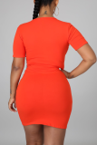 Pink Sexy Print Ripped U Neck Pencil Skirt Dresses