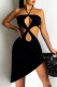 Black Fashion Sexy Solid Hollowed Out Backless Halter Sleeveless Dress