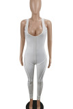 White Casual Solid Split Joint U Neck Skinny Jumpsuits