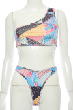 Multicolor Sexy Plaid Print Patchwork Swimwears