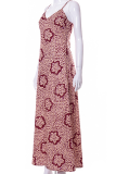 Red Sexy Print Patchwork Spaghetti Strap Straight Dresses