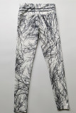 White Casual Sportswear Print Basic Skinny High Waist Pencil Trousers