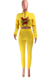 Yellow Sportswear Print Patchwork O Neck Long Sleeve Two Pieces
