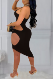 Red Sexy Solid Hollowed Out One Shoulder Pencil Skirt Dresses