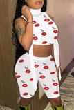White Fashion Casual Print Basic Turtleneck Sleeveless Two Pieces