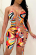 Orange Sexy Print Patchwork Swimwears