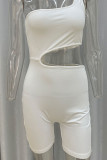 Red Sexy Solid Hollowed Out Patchwork Oblique Collar Skinny Rompers