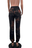 Red Casual Print Patchwork Straight High Waist Straight Positioning Print Bottoms