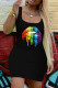 Black Fashion Casual Lips Printed Basic U Neck Vest Dress