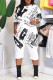 White Fashion Casual Print Basic O Neck Half Sleeve Two Pieces