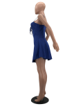 Deep Blue Sexy Solid Patchwork Spaghetti Strap Cake Skirt Dresses