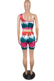 Rose Red Sexy Casual Print Backless One Shoulder Sleeveless Two Pieces