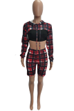 Red Black Casual Striped Patchwork Hooded Collar Long Sleeve Two Pieces