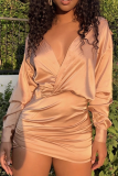 White Sexy Solid Patchwork V Neck Pencil Skirt Dresses