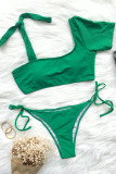 Green Fashion Sexy Solid Bandage Short Sleeve Swimwears Set