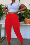 Red Casual Solid Split Joint Plus Size