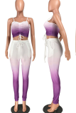 Yellow Casual Gradual Change Patchwork Spaghetti Strap Sleeveless Two Pieces