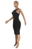 Yellow Sexy Casual Solid Vests O Neck Sleeveless Dress Dresses