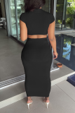 Pink Sexy Solid Hollowed Out O Neck Short Sleeve Two Pieces