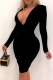 Black Sexy Solid Patchwork V Neck Pencil Skirt Dresses