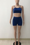 Rose Red Sexy Solid Patchwork Fold Spaghetti Strap Sleeveless Two Pieces