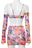 Colour Sexy Print Hollowed Out Off the Shoulder Pencil Skirt Dresses