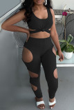 Pink Fashion Sexy Solid Hollowed Out U Neck Sleeveless Two Pieces