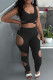 Black Fashion Sexy Solid Hollowed Out U Neck Sleeveless Two Pieces