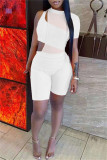 Light Blue Fashion Sexy Solid Hollowed Out See-through O Neck Short Sleeve Two Pieces
