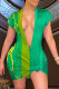 Green Sexy Casual Print Basic V Neck Short Sleeve Dress
