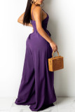 Purple Fashion Sexy Solid Backless Slit Spaghetti Strap Regular Jumpsuits