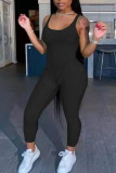 Black Sexy Solid Split Joint U Neck Skinny Jumpsuits