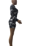 Camouflag Gray Street Camouflage Print Patchwork Half A Turtleneck Skinny Rompers