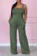 Army Green Sexy Casual Solid Backless Spaghetti Strap Regular Jumpsuits