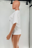 White Fashion Casual Print Basic O Neck T-Shirts
