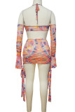 Yellow Sexy Print Hollowed Out Patchwork Frenulum Off the Shoulder Irregular Dress Dresses