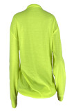 Fluorescent Green Fashion Casual Print Basic O Neck Tops
