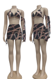 Black Sexy Print Patchwork Swimwears