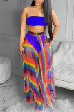 Red Fashion Sexy Print See-through Backless Strapless Sleeveless Two Pieces