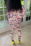 Pink Casual Print Patchwork O Neck Long Sleeve Two Pieces